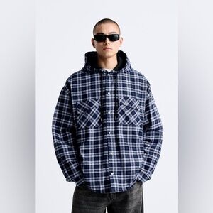 Zara NWOT Flannel Oversized Hooded Jacket